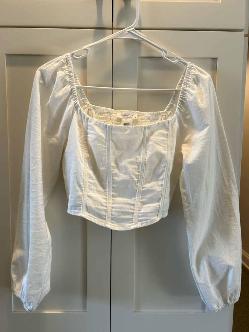 Kirious 100% Cotton White Corset fit Long Puff-Sleeve Top NWOT